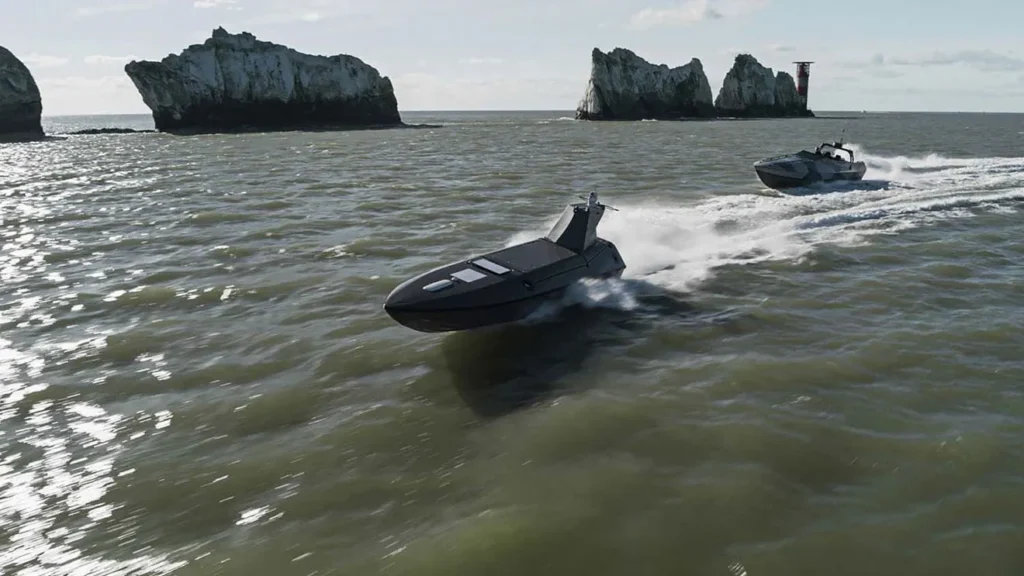 he Royal Navy’s modular ‘Beehive’ system which can deliver high-speed, autonomous Kraken drone boats allowing the multinational force to sense, track, and identify potential threats and defeat them.