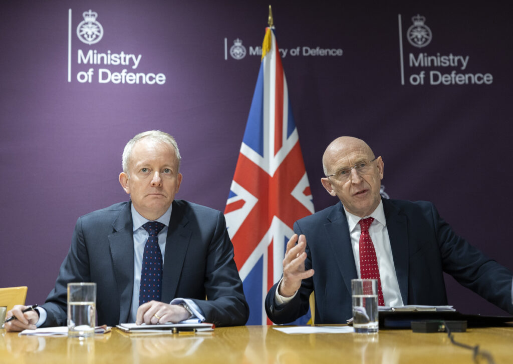 Pictured: 27th April 2026, The Secretary of State for Defence John Healey (right) and the Chief of the Defence Staff Sir Rich Knighton.