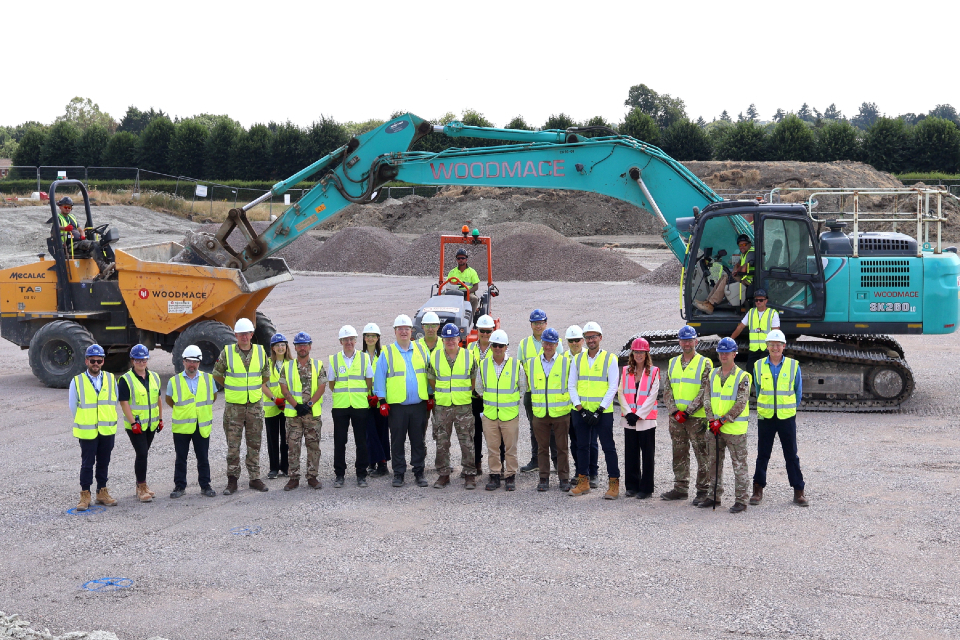 Brigadier Grant Kerr, Head of Army Infrastructure Plans (centre), joins representatives from the Army, DIO and Aspire Defence at the construction start ceremony at Battlesbury Barracks, Warminster (Crown Copyright)